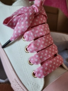 Bavlněné tkaničky růžové s bílými puntíky