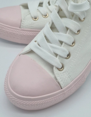 36 Dámské plátěné tenisky krémové s růžovou podrážkou