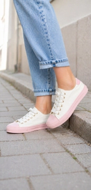 37 Dámské plátěné tenisky krémové s růžovou podrážkou