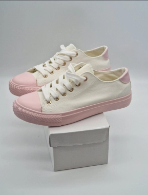 39 Dámské plátěné tenisky krémové s růžovou podrážkou